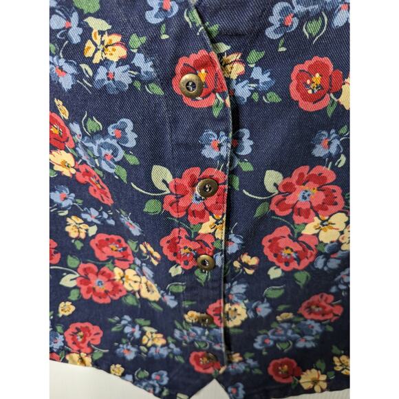 Vintage 90's Cherokee Floral Print Vest Cotton Canvas Blue Size Medium - Picture 4 of 6